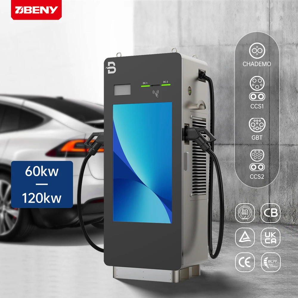BENY 43 Inch Advertising Screen 60kw/90kw/120kw Dc Fast Charger Pile Electric Vehicles Floor-Mounted Charging Station