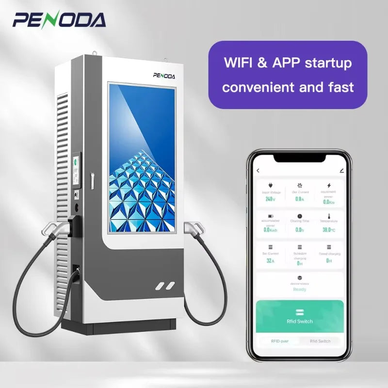 PENODA 55-Inch Advertising DC EV Charger 60KW-240kw CCS/GBT EV Charger Electric Vehicle Charger Fast EV DC Charging Station