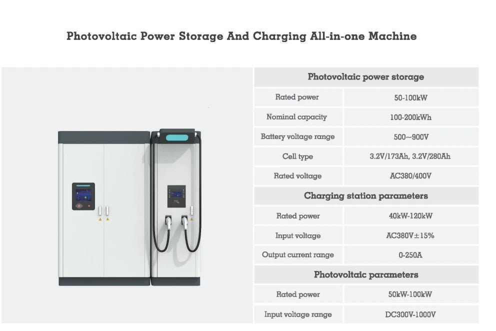 Solar Power ESS with EV Charger Integrated Solution 215kwh Backup Energy Storage 100kw DC Fast Car Charging Station off Grid