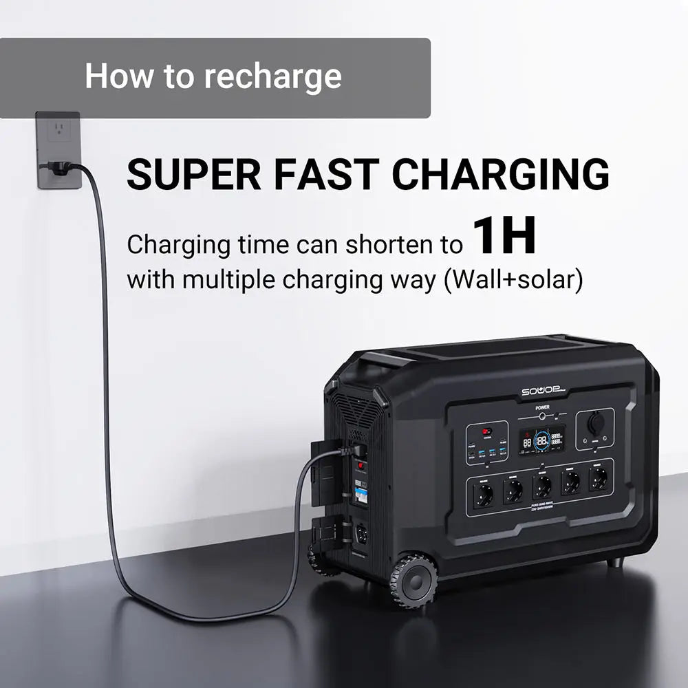 SOUP Factory Lifepo4 bty Energy System Ups Tragbare Powerstation Fast Charge 3600w Portable Power Station 3000w Solar Generator